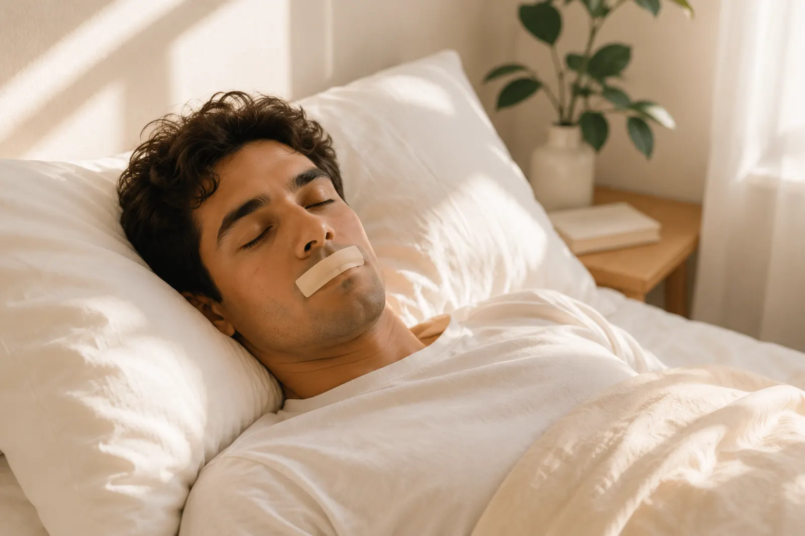 Person sleeping peacefully after using a nasal strip
